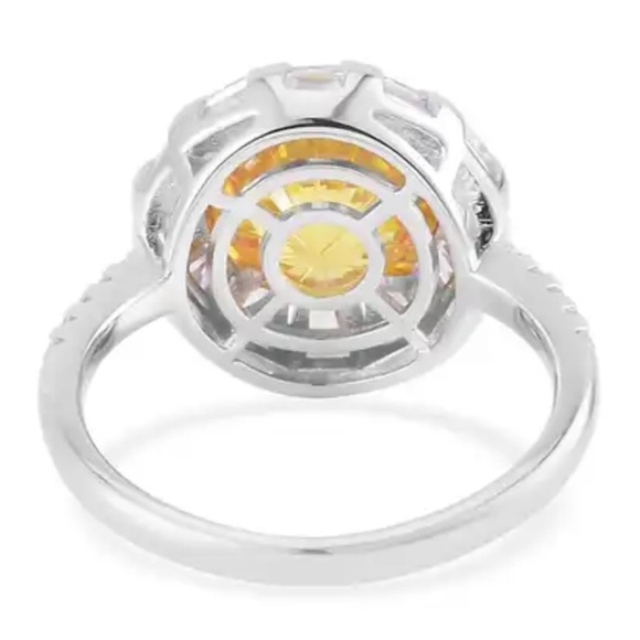 Lustro Stella Yellow and White CZ Halo Ring in Platinum over Sterling Silver - Picture 5 of 8